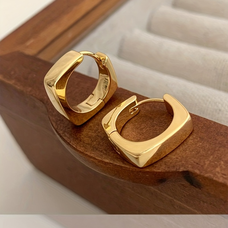 TEMU 1 Pair Of Gorgeous Geometric 18k Gold Plated Plated Earrings - Perfect For Any Season, Simple 100 Women's Ear