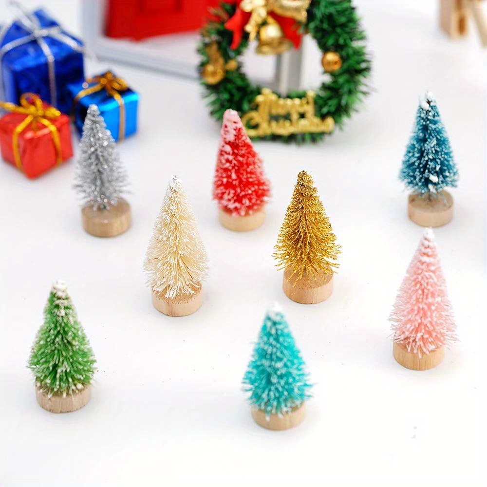 

24-pack Mini Christmas Trees With Wooden Bases - Artificial Tabletop Pine Trees For Festive Winter Holiday Decor, Non-electric, Perfect For Christmas And New Year Celebrations