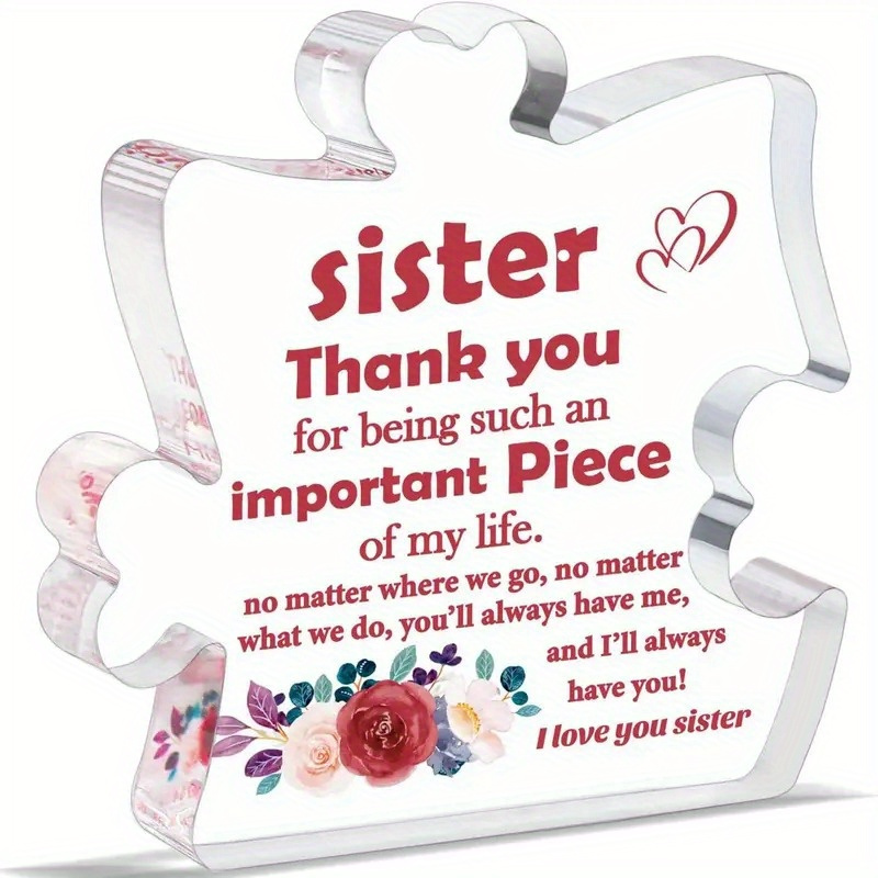 

1pc - Heartwarming Sister-themed Puzzle Acrylic Keepsake - Inspirational Souvenir For Birthday & Holiday Celebration - Charming Table Accent & Home Embellishment