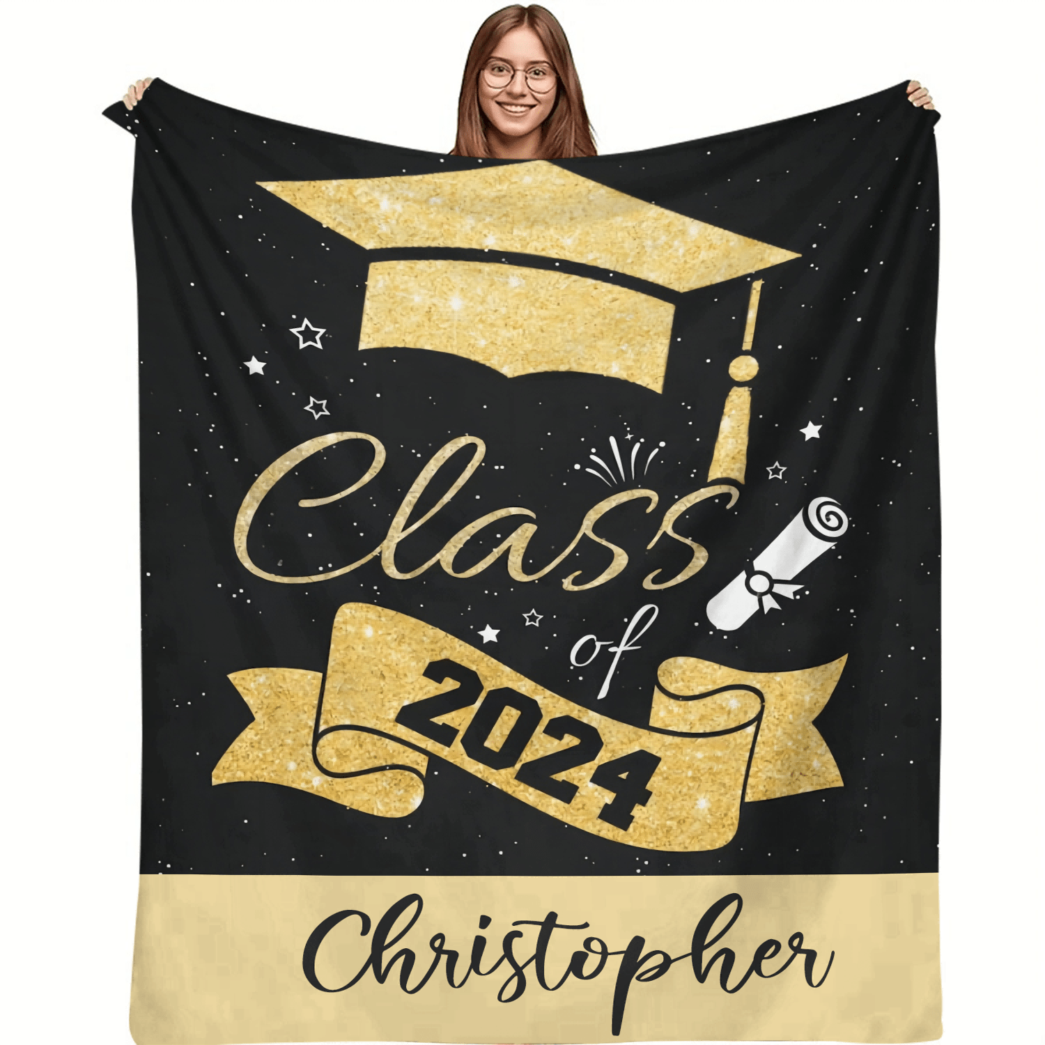 

Personalized Blanket, Class Of 2024 , Fleece, Blanket , Knitted , 200-250g Sofa Tv Blanket