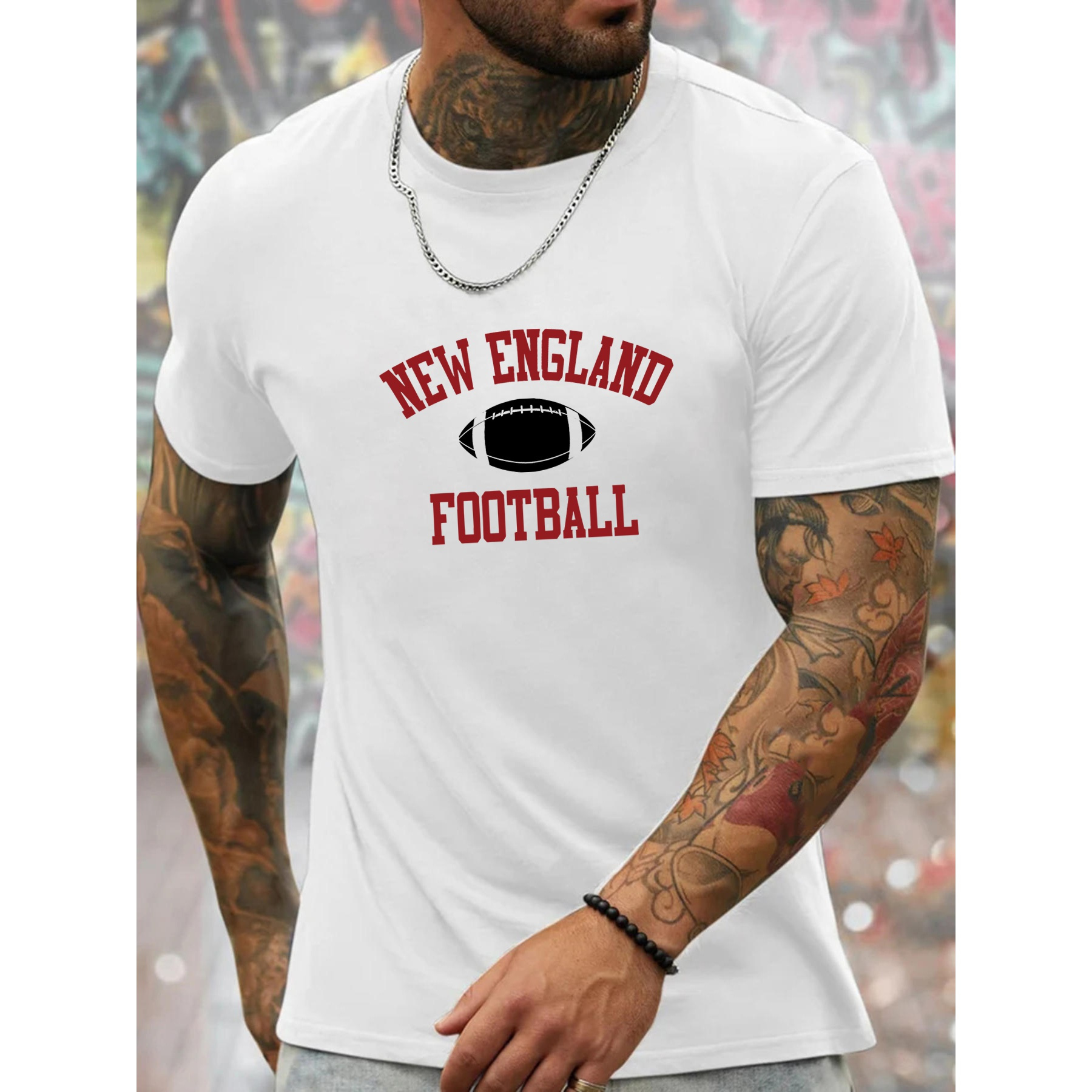 

Football Print Men's T-shirt Breathable Top For Summer, Street Style Casual Crew Neck Short Sleeve Tee