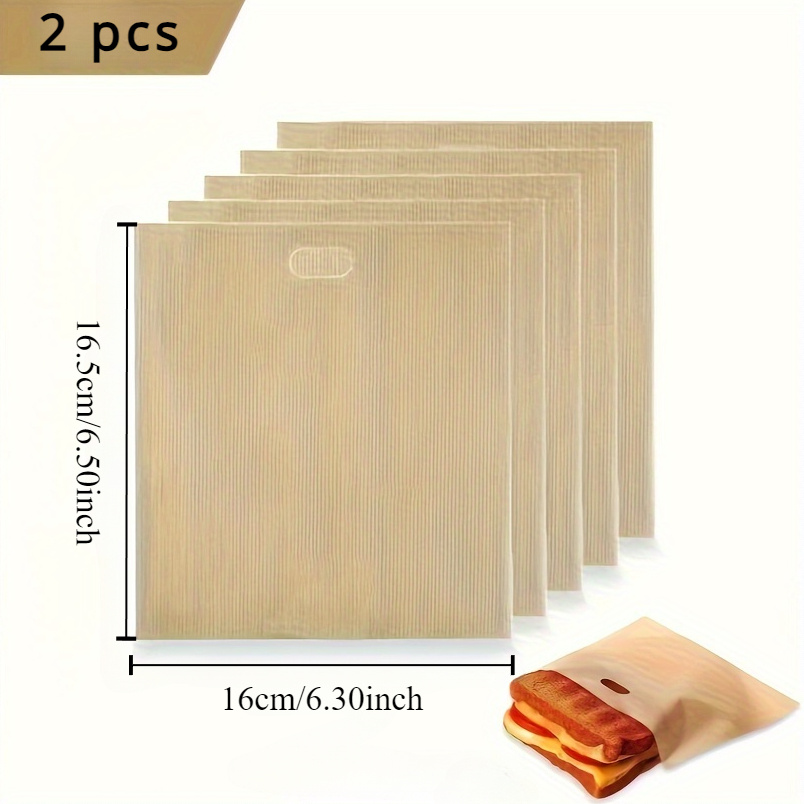 TEMU 2pcs Reusable Fiberglass Toaster Bags, 6.3x6.5in, For Sandwiches, Pizza Panini & Garlic Bread, Compatible With Toasters, Microwaves & Grills