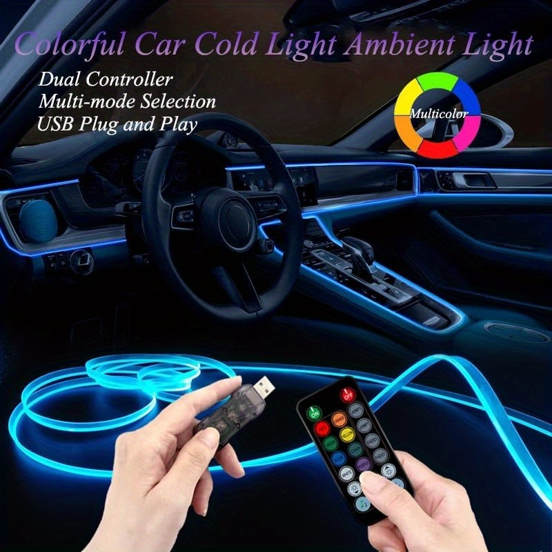 

Interior Car Neon Accent Lights Led Strip Lights With Remote Control Ambient Lighting Kits 197inch Fiber Optic 8 Colors Car Neon Lights To Music Rgb 3 In 1