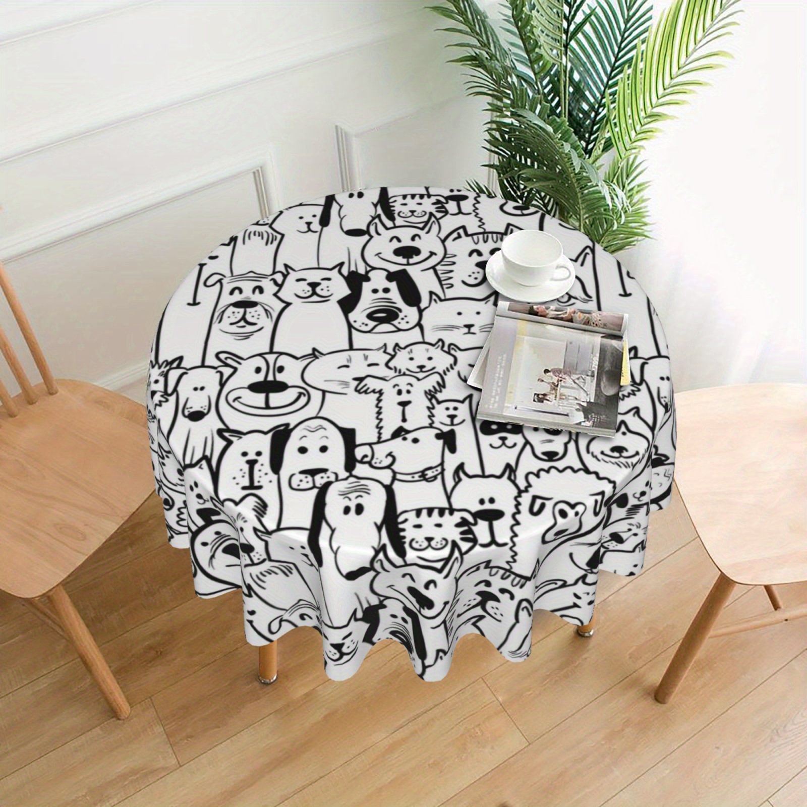 

Hand-drawn Cartoon Dog Print Round Tablecloth - 1pc, Stain-resistant & Washable, 100% Polyester Woven Fabric, Machine Made, Festive Party & Home Kitchen Dining Decor, Ideal For Holiday Gifting