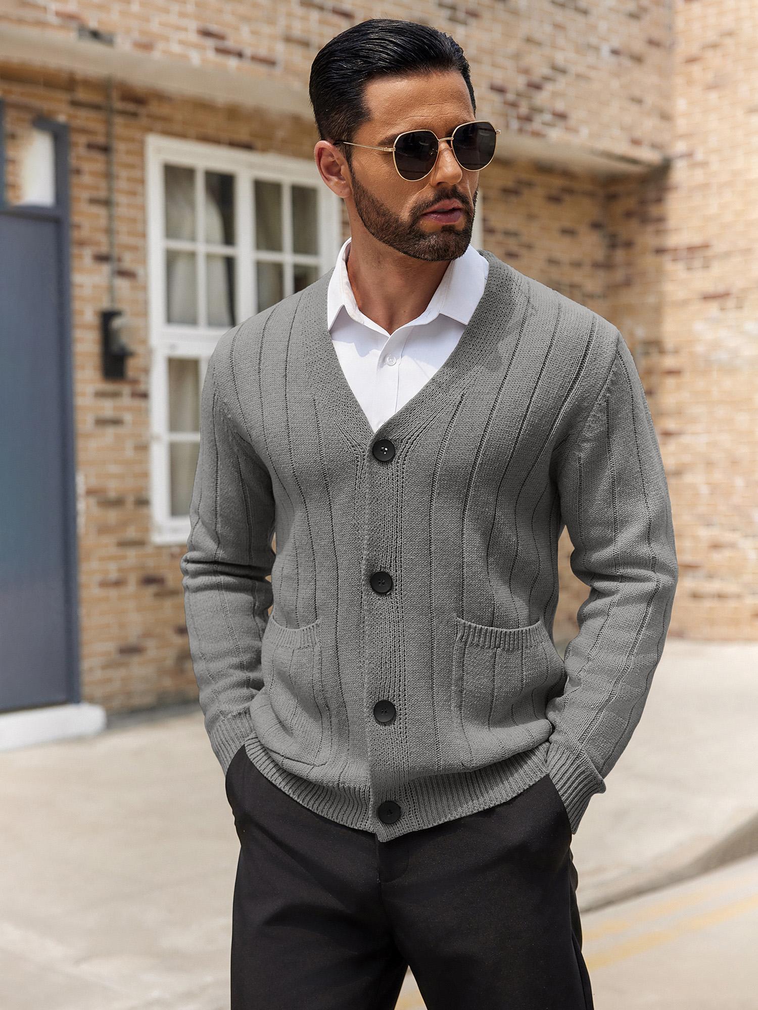 mens cardigan sweater cable knit v neck button sweaters Temu