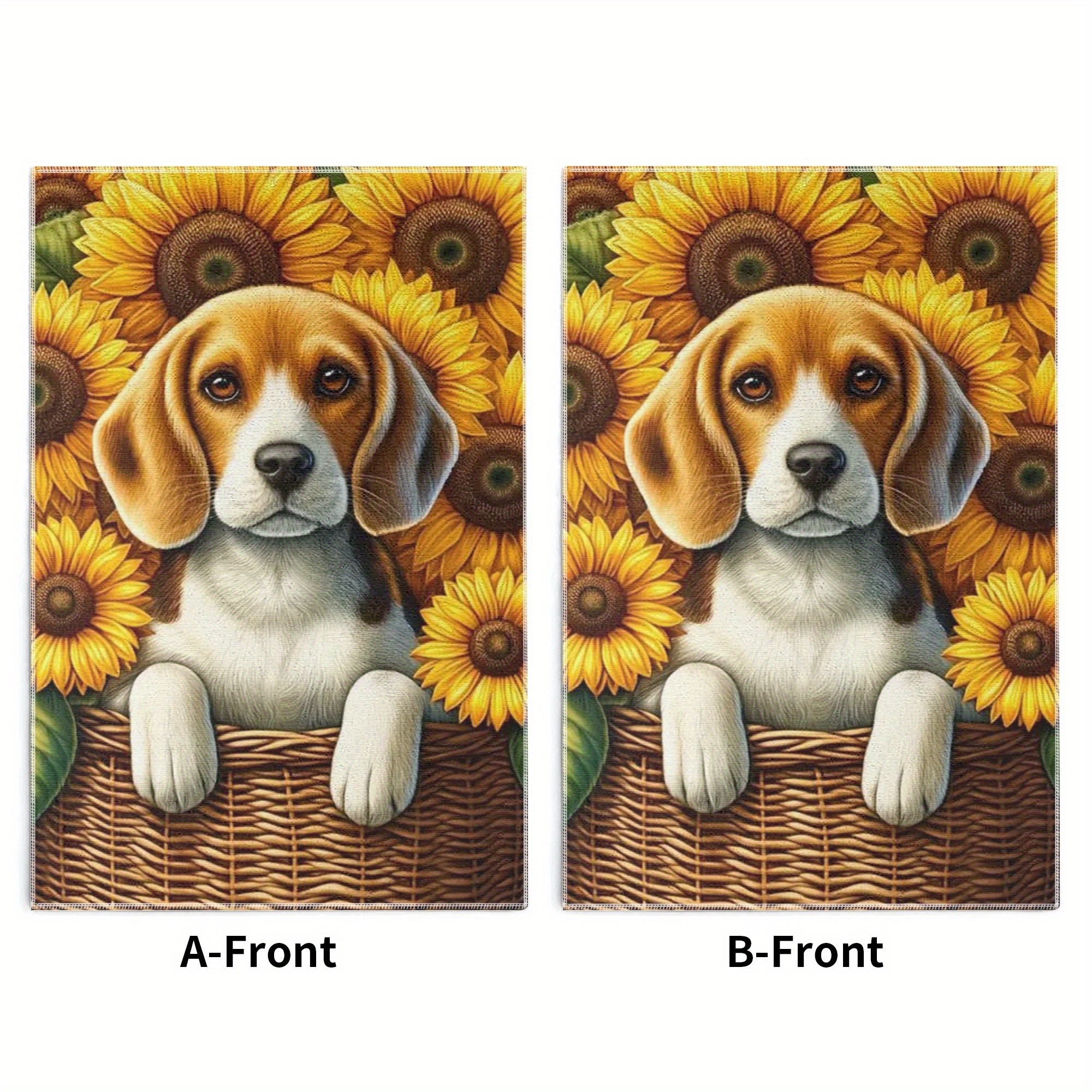 

Sunflower & Beagle Dog Cartoon Kitchen Towels, Set Of 2, Polyester, Lightweight Decorative Dish Cloths, Woven Washcloths For Cleaning, Modern Style, Hand Wash, Oblong, 18x26 Inches