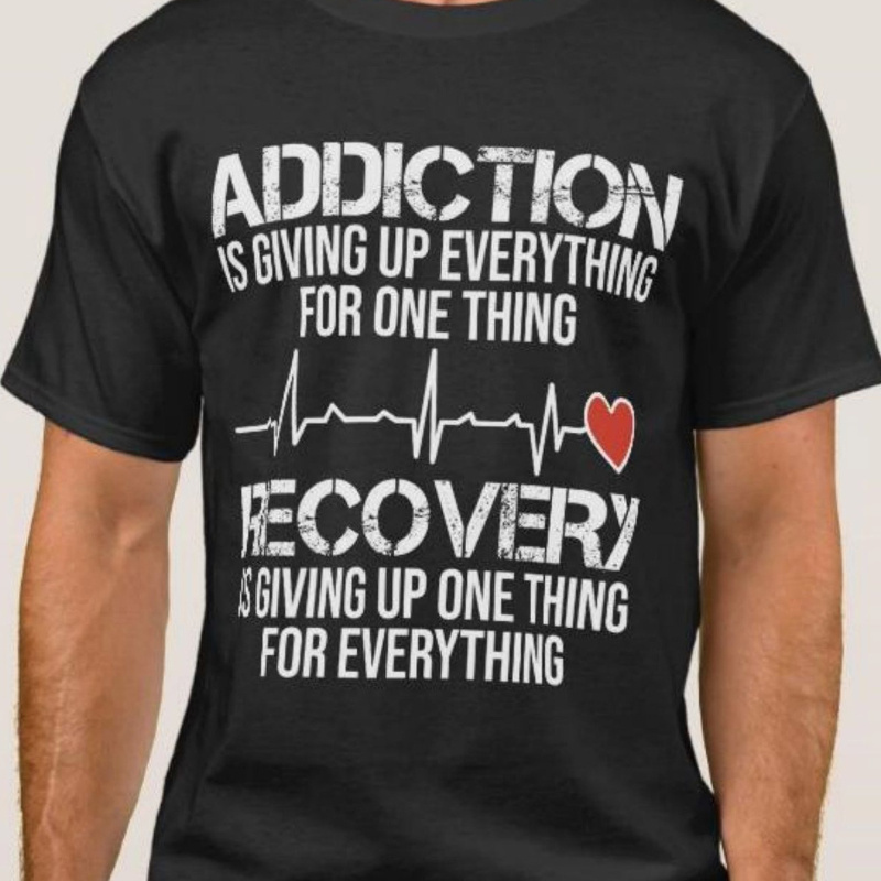 

Men Creative Summer Addiction Recovery Sober Life Heartbeat Fashion Casual T-shirt