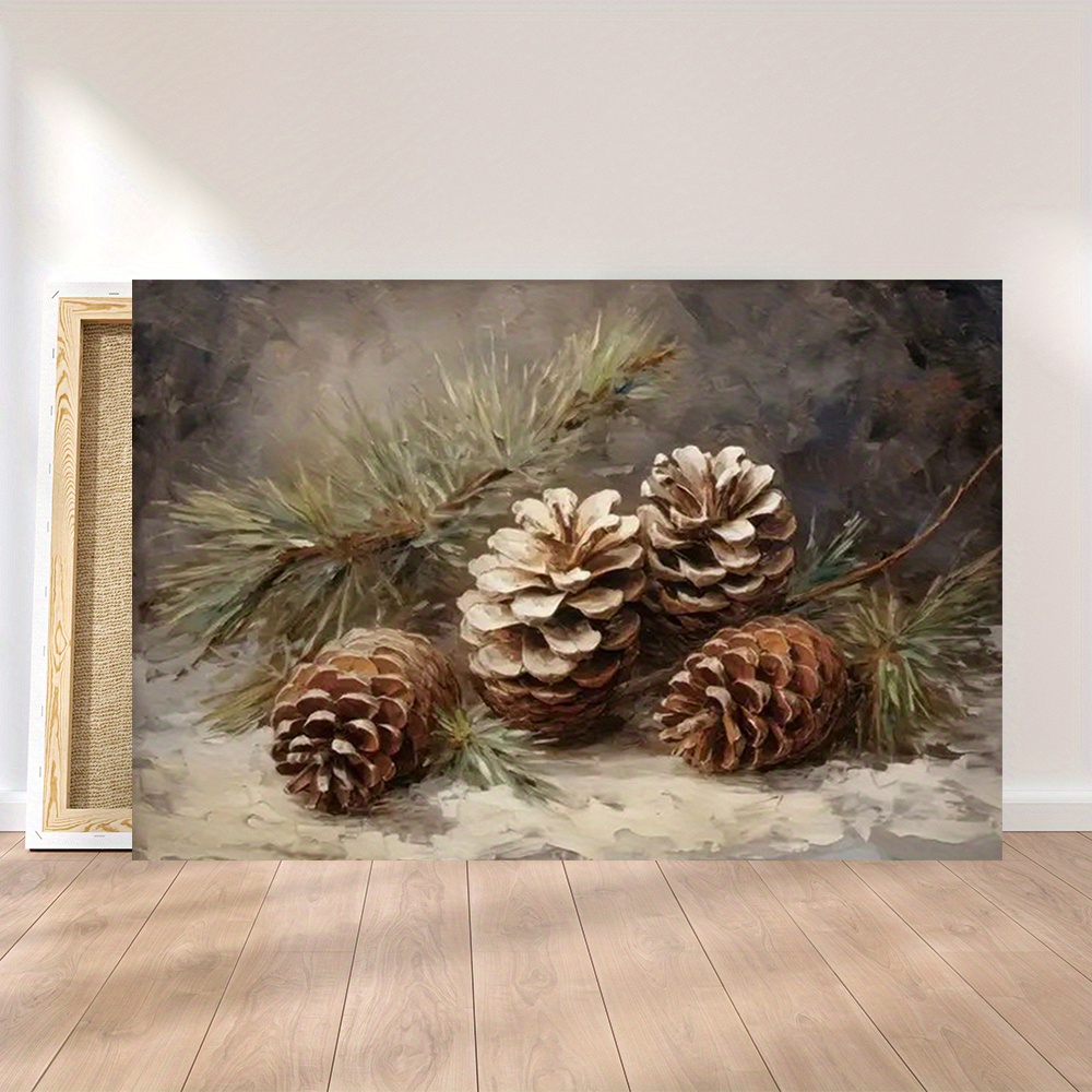 

1 Pc Wooden Framed Vintage Oil Painting Pine Cones Canvas Painting (1)thickness 2.25cm/ 0.9inch Wall Art Prints Poster Wall Picture Decor For Home Gifts, Living Room, Bathroom, Bedroom, Kitchen