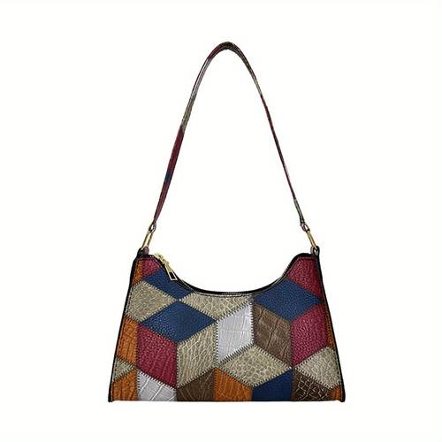 stylish women s geometric pattern shoulder bag lightweight pu handbag with long strap multicolor like design for casual or formal occasions casual shoulder bag geometric pattern bag bag