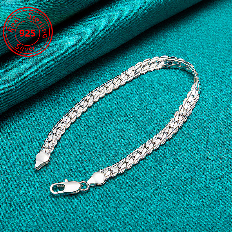 s925 sterling silvery 6mm flat bracelet platinum plated Temu