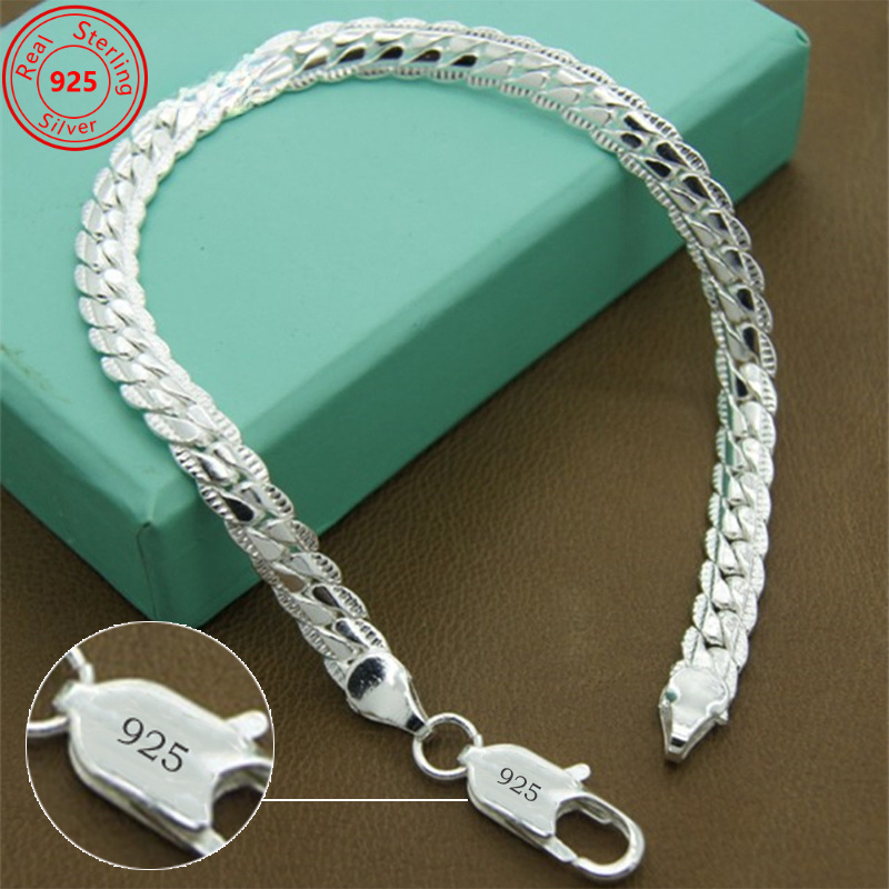 

6mm Flat Bracelet In Pure Silvery S925 - Plated With Platinum - Suitable For All For Men And Women - The Perfect Bracelet