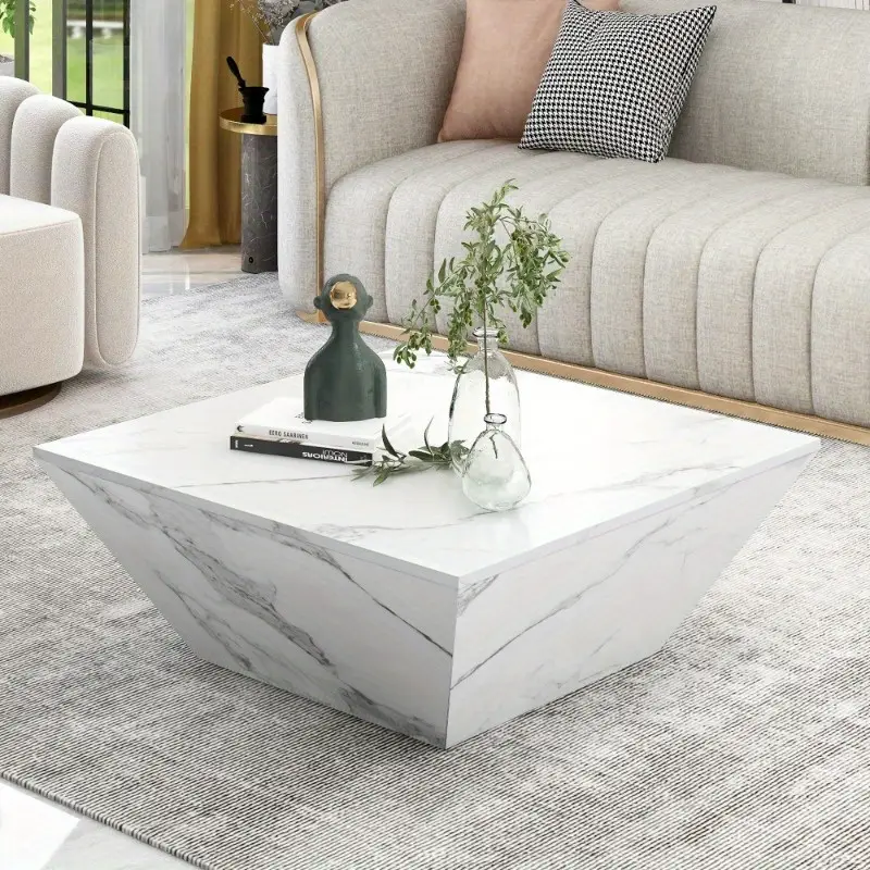 modern marbling veneer pvc table white square side table with 2 cabinets large tea table with storage for living room or office 70 x 70 x details 0