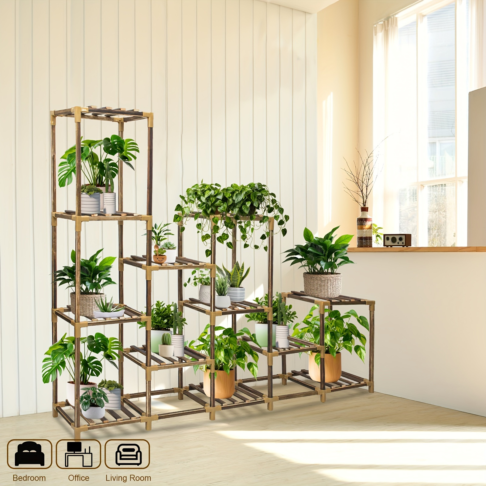 

Plant Stand Indoor, 3-tier Outdoor Wood Plant Stand For Multiple Plants, Accommodates12potted Plants, Ideal For Gardens, Room Corners And Plant Gardening Gifts