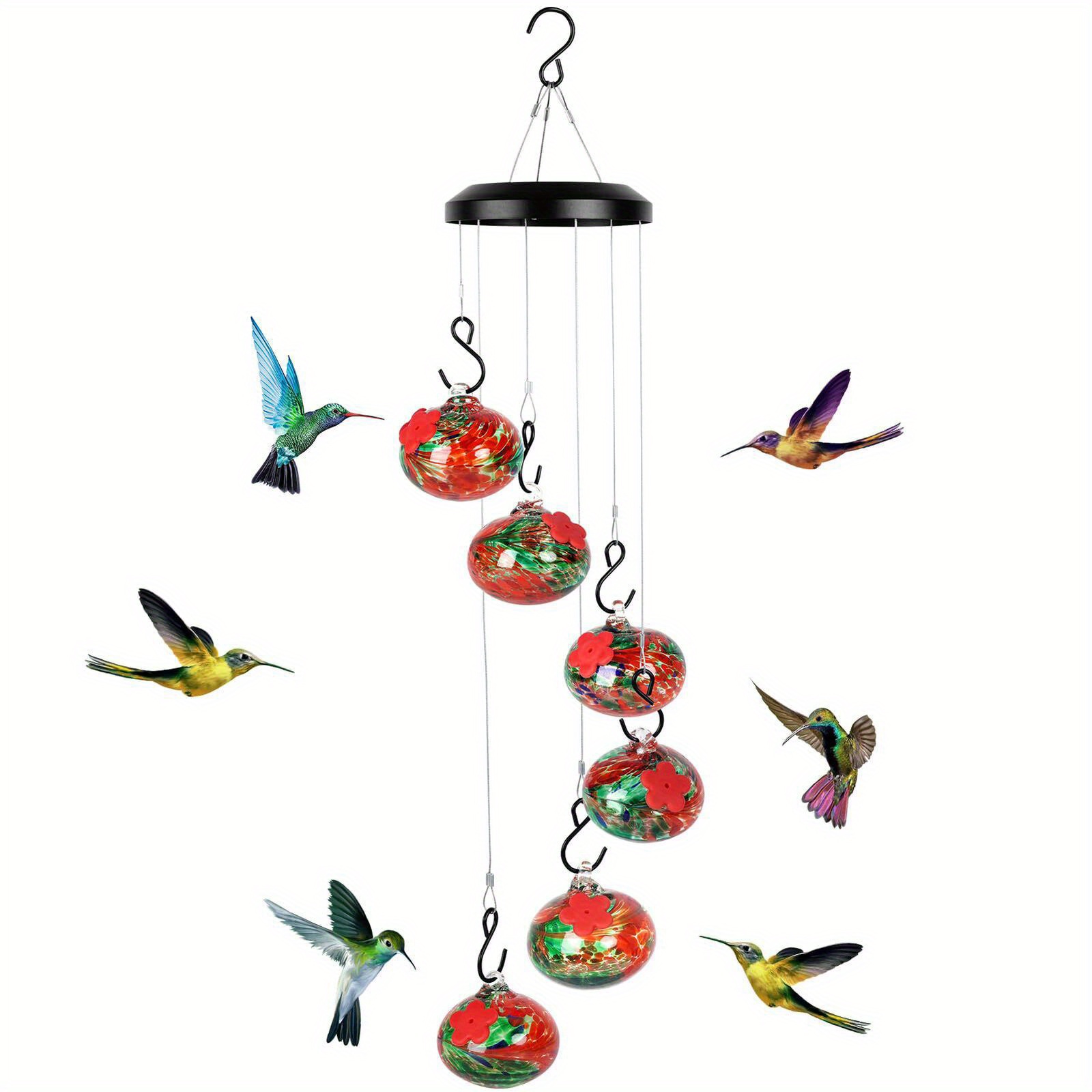 6 bowl outdoor hummingbird feeder wind chimes durable