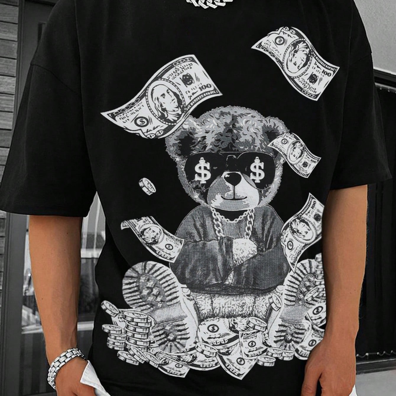 

Men's Loose Fit Bear Print Drop Shoulder T-shirt