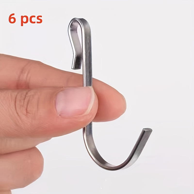 TEMU 6pcs Heavy-duty Stainless Steel J-hooks - Durable Clip Hooks For Wire Shelving, Unfinished Style, Ideal For Kitchen, Bedroom, Office Use,