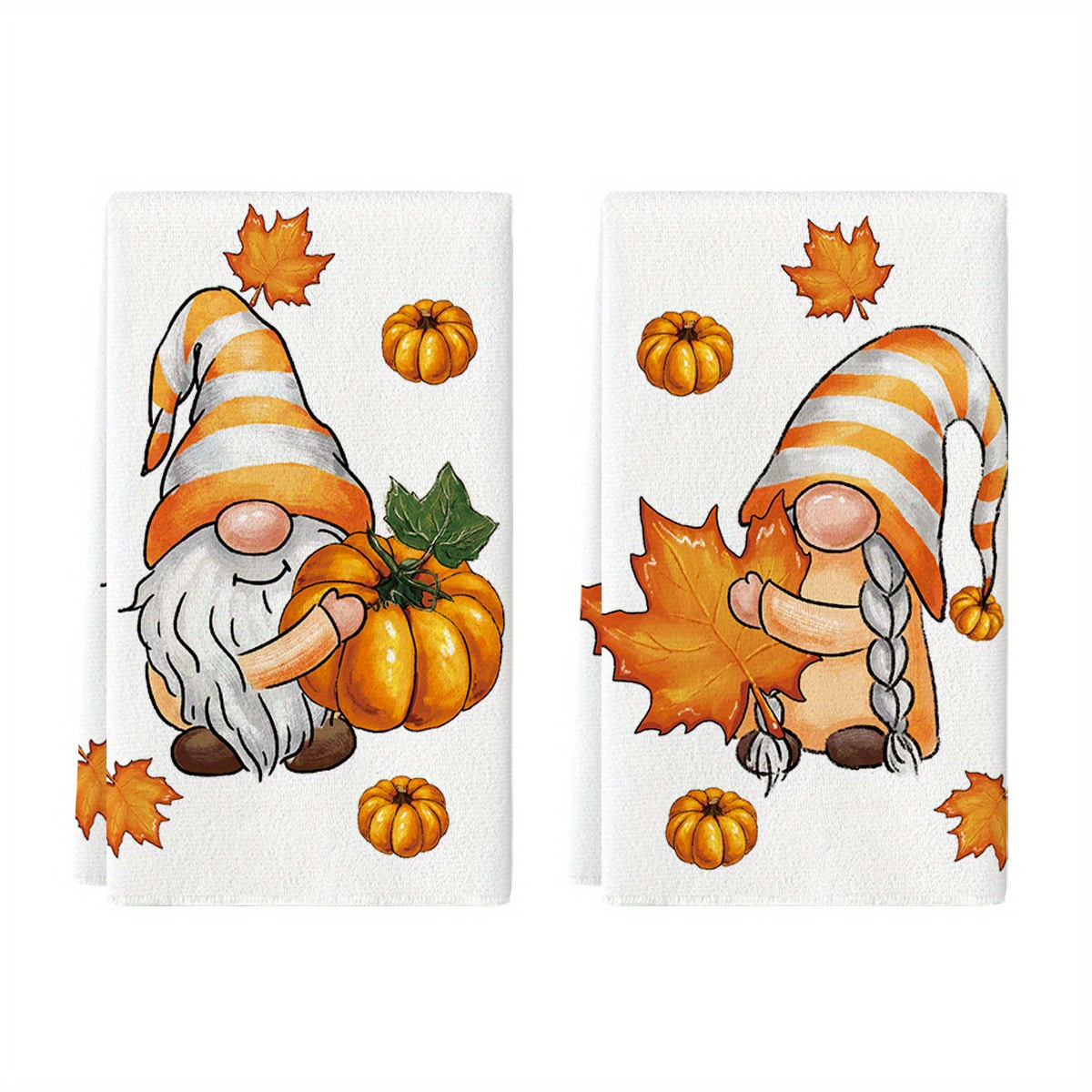 

Sm:)e Gnomes Maple Leaves Pumpkin Fall Kitchen Towels Dish Towels, 18x26 Inch Seasonal Decoration Hand Towels Set Of 2