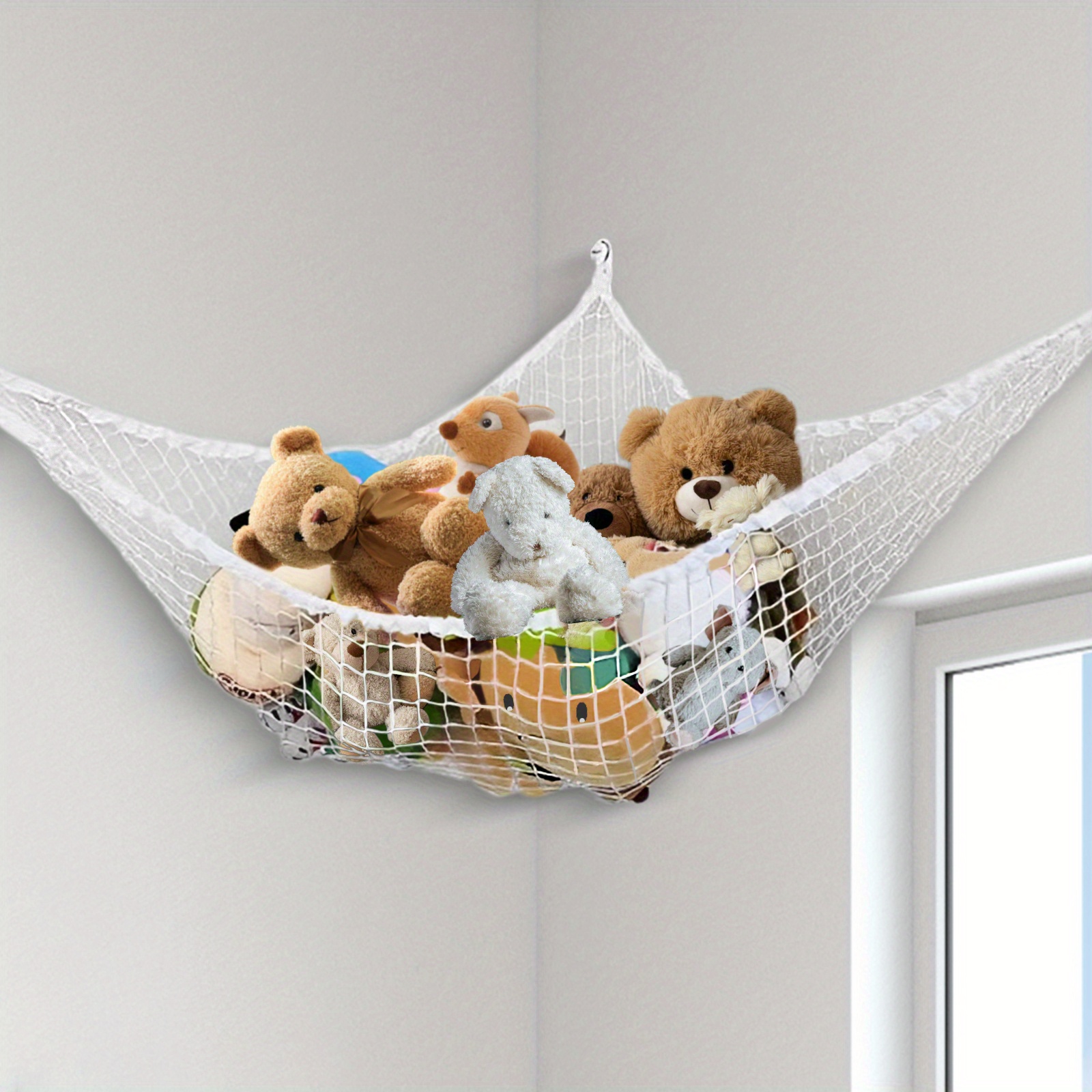 

White Toy Hammock Net Storage Rack Corner Plush Toy Hanging Storage Rack For Bathroom, Bedroom, Living Room