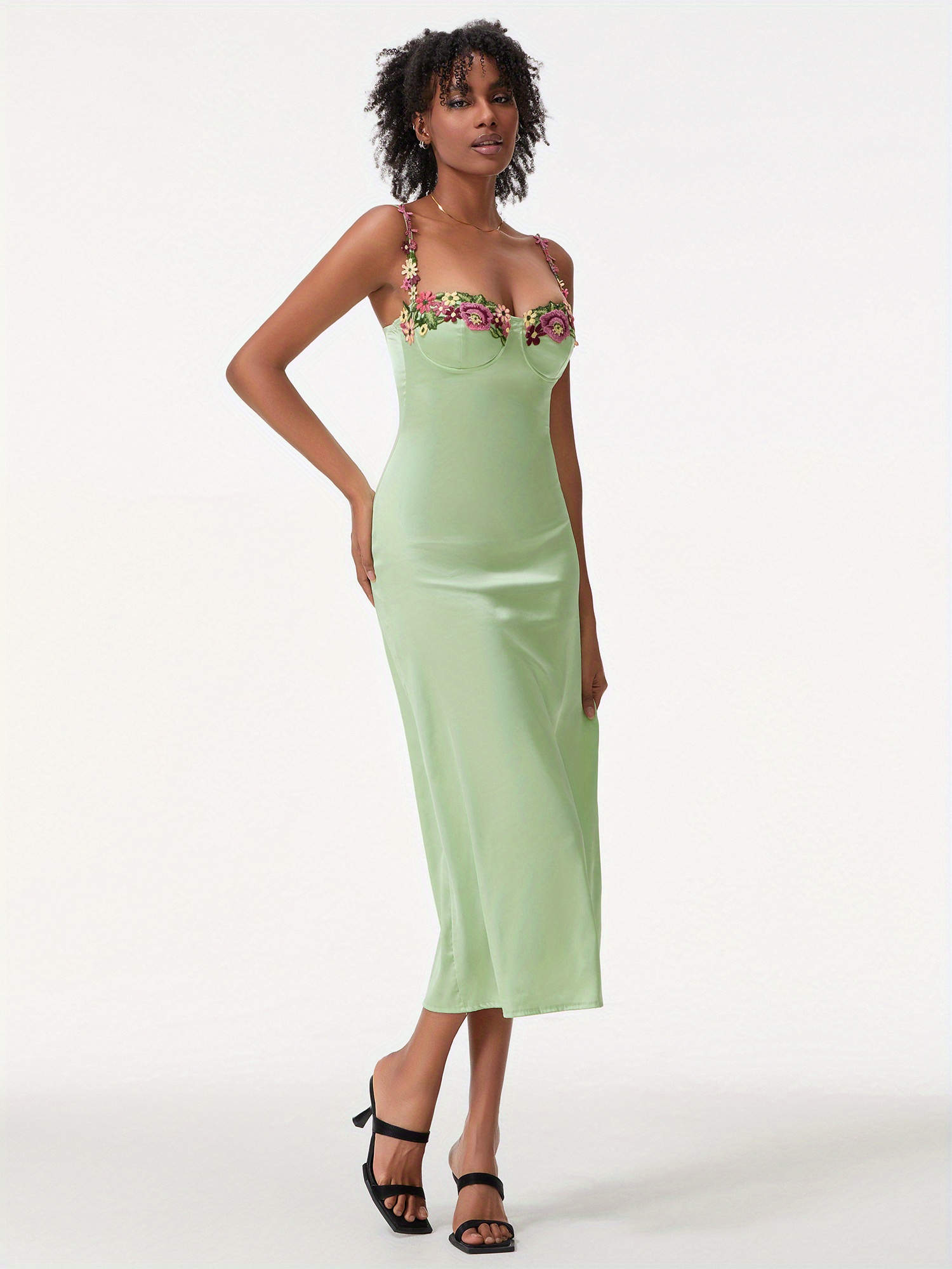 green emerald velvet dress dowerme Women Summer Casual Floral Midi Smocked Bodycon Dresses Spaghetti  Strap Square Neck Ruffle Mermaid Prom Dress(Bean Green,Small) at Amazon  Women's Clothing store