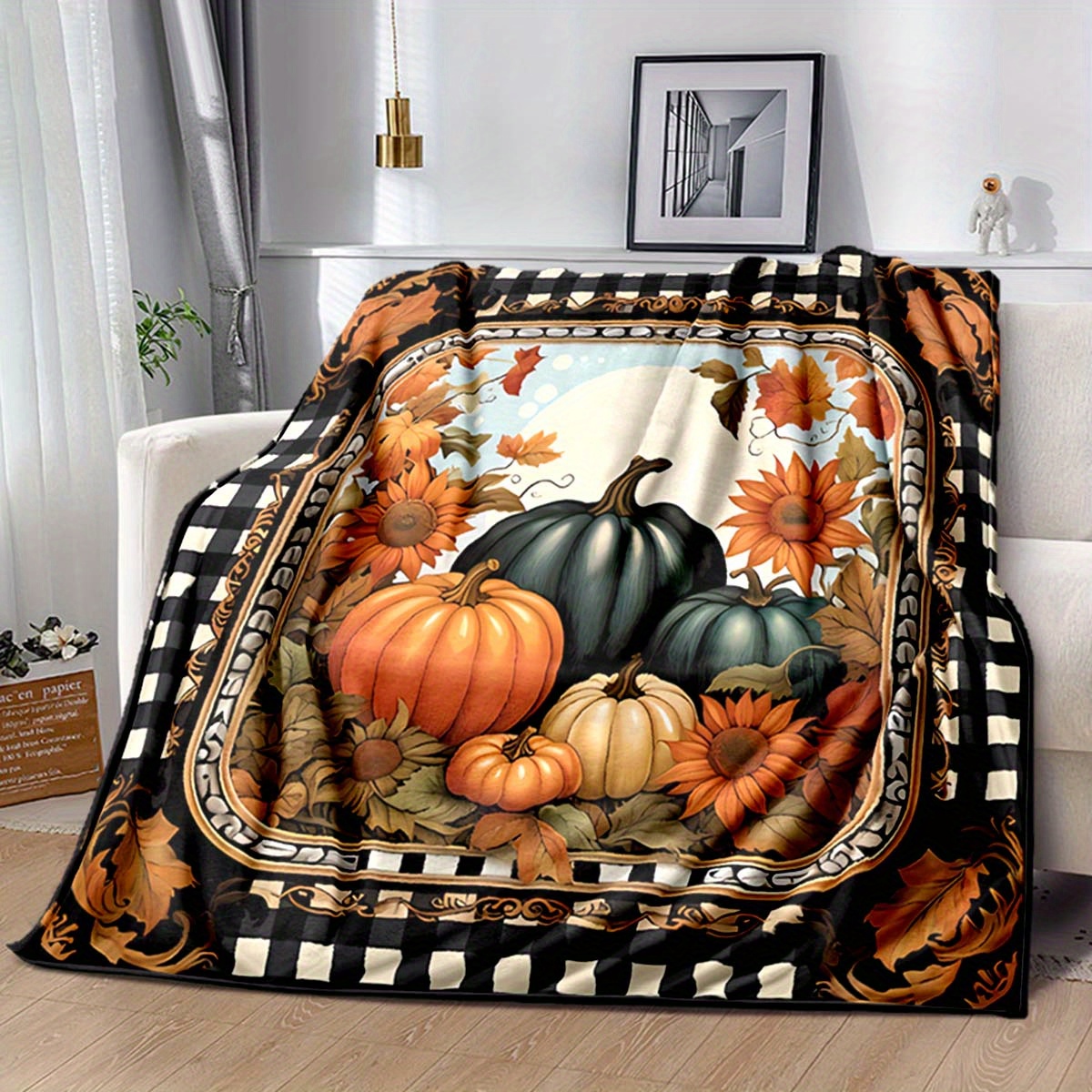 

1pc Fall Pumpkins Blanket - , Polyester, And , For Dormitory, Breaks, Sofa Bed Camping, ≥1.8m & ≥2.16m² Area, For & Enthusiasts