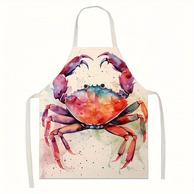 

Watercolor Crab Print Kitchen Apron - Polyester, Cooking, Bbqs & Restaurant Use, 21.65x26.77 Inches, Crab Decor