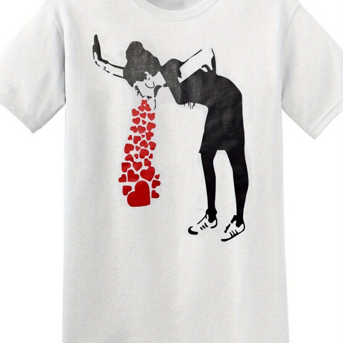 

Banksy Love Sick Girl Vomiting Valentine's Day Heart Shape Pattern Round Neck Cotton Men's T-shirt