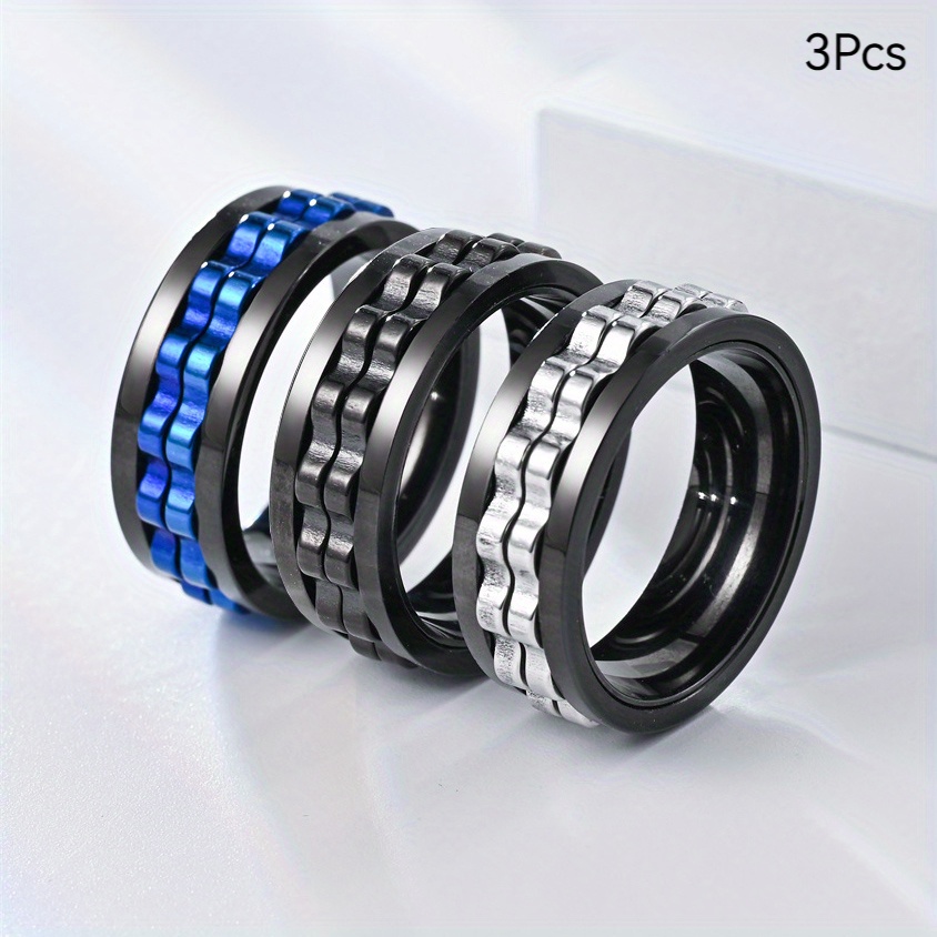 3pcs set fidget ring made of stainless steel rotatable design suitable for men and women anxiety jewelry Product details 0