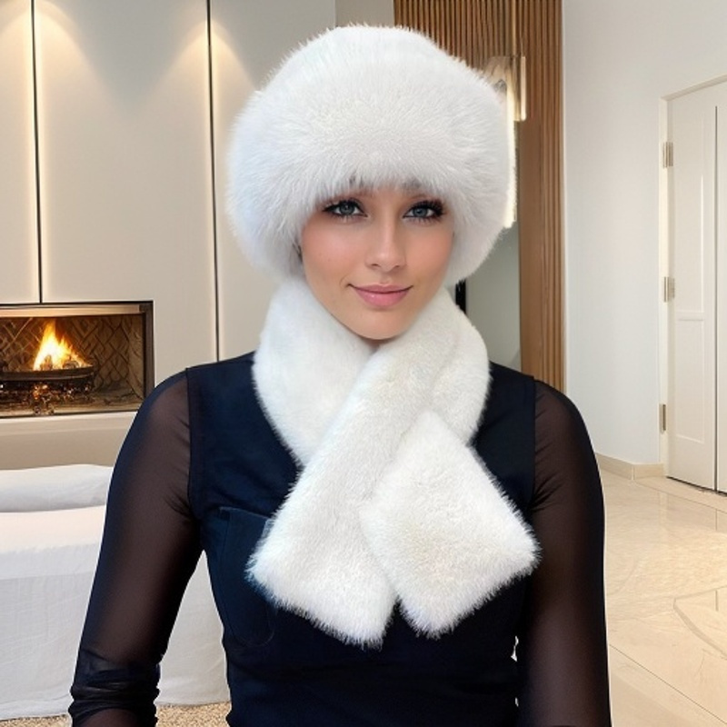 

Luxurious Winter Scarf And Fur Hat Set: Cozy And Stylish, Made With Soft Polyester Fur, The Holidays