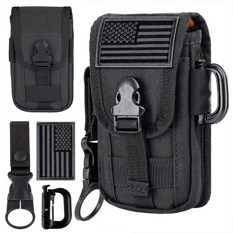 TEMU Phone Holster Pouch, Gadget Waist Bag Molle Attachment Belt Holder Bag With Us Flag Patch And Water Bottle For 4.7"-6.9" Phone