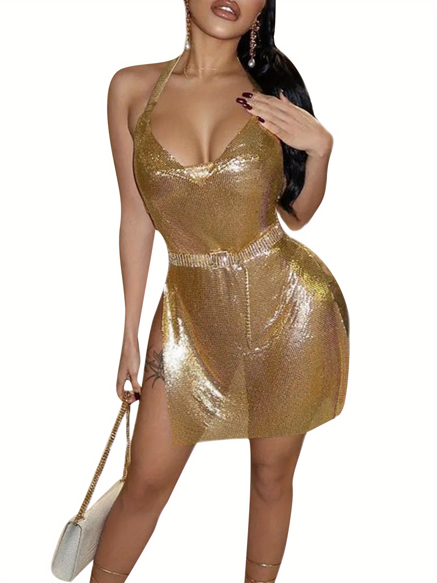 green emerald velvet dress Sadie Structured Mini Dress / Gold | Meshki