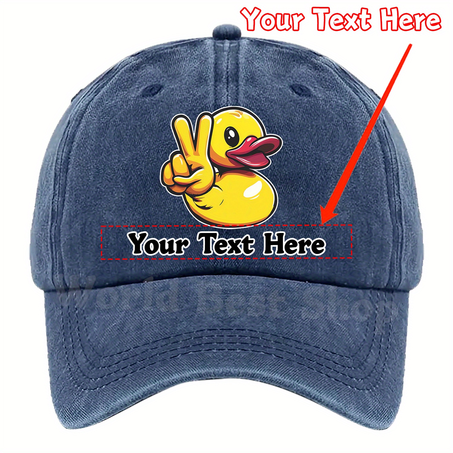 

Personalized Cartoon Duck Design Baseball Cap - 100% Cotton Casual Hat With Custom Text Option, Unisex Adjustable Fit