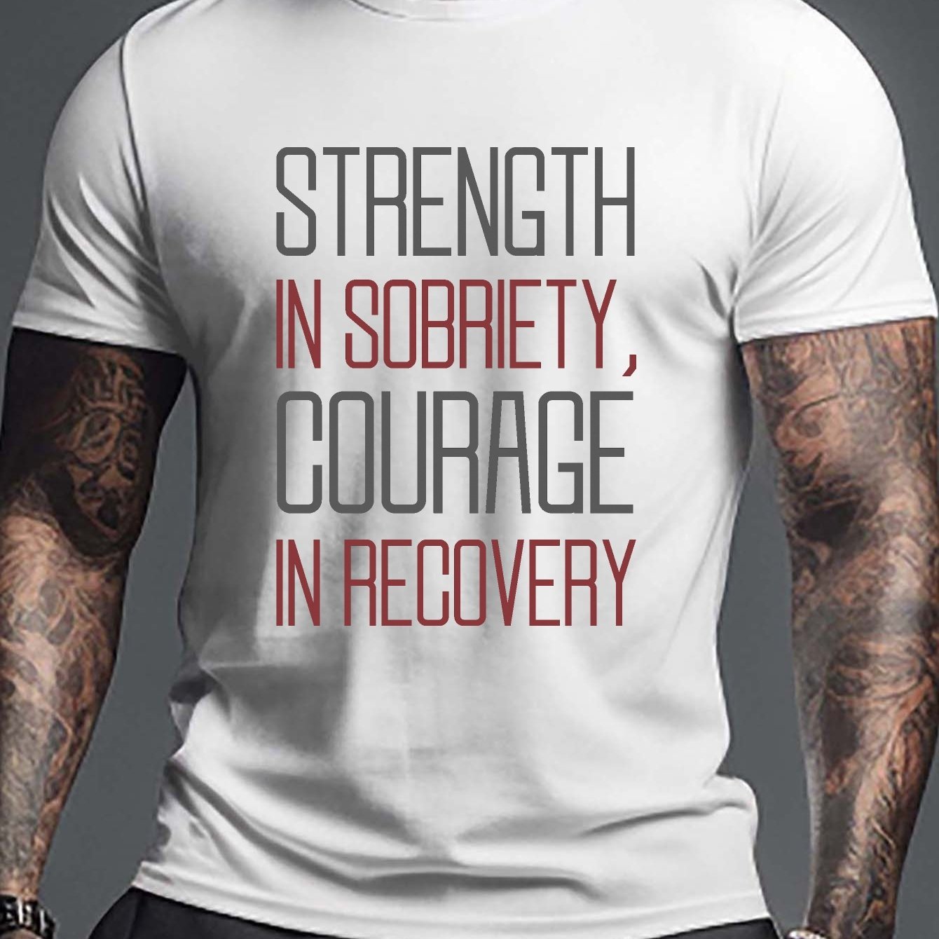 

Summer Plus Size Men's T-shirt, Sober Recovery Graphic Print Short Sleeve T-shirt, Fashionable Casual Top, For Everyday Life, Plus Size Tall Men