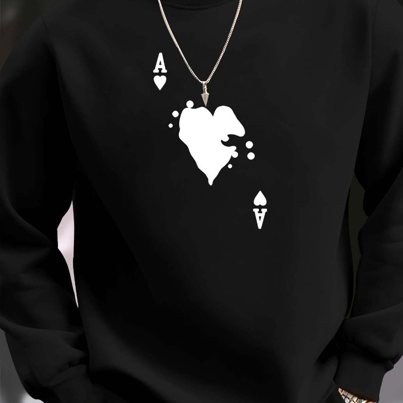 

Card A Print Men's Pullover Round Neck Long Sleeve Sweatshirt Loose Casual Top For Autumn Winter Men's Clothing As Gifts Leisure Holiday