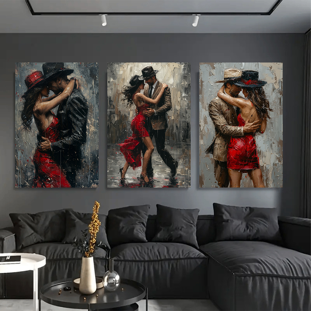 3 piece     wall art set   modern contemporary artwork romantic couple dancing painting for living room bedroom studio hallway decor 16x24 inch     0