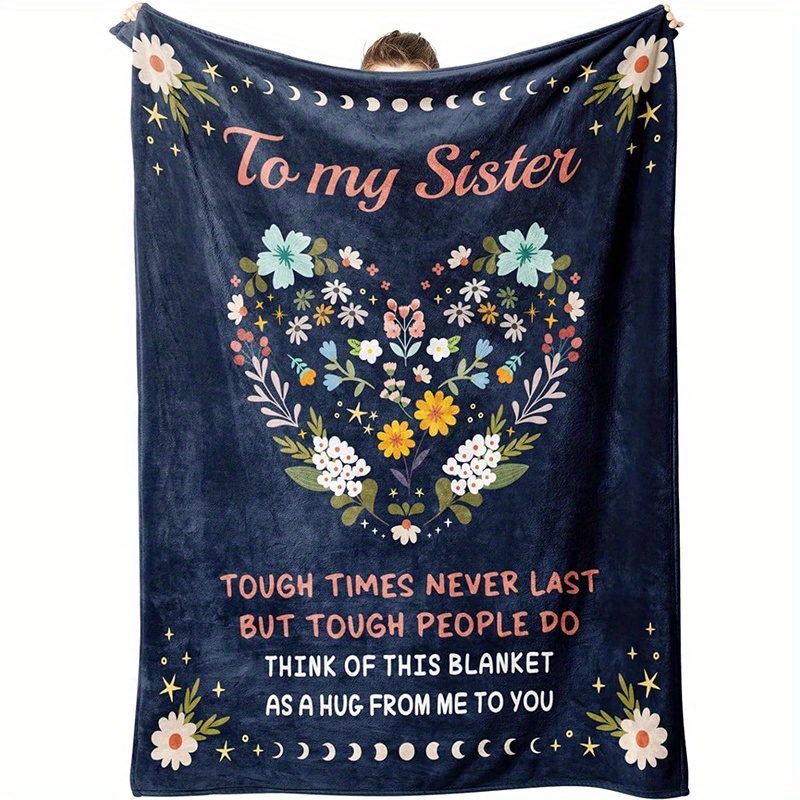 

Flannel 'to My Sister' Gift Blanket With Message - Cozy Throw For All , Vintage Style With Floral And Star Patterns, Ideal For Sofa Or Tv Snuggles, Fleece Blanket