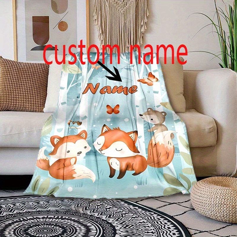 

Personalized Fox & Butterfly Name Blanket - Soft, Lightweight Flannel Throw For - Perfect Gift For Birthdays, Christmas, And More