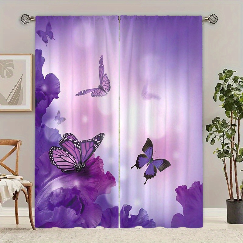 

2pcs Set Purple & Curtains - Uv Polyester, For , , , And Decor, For