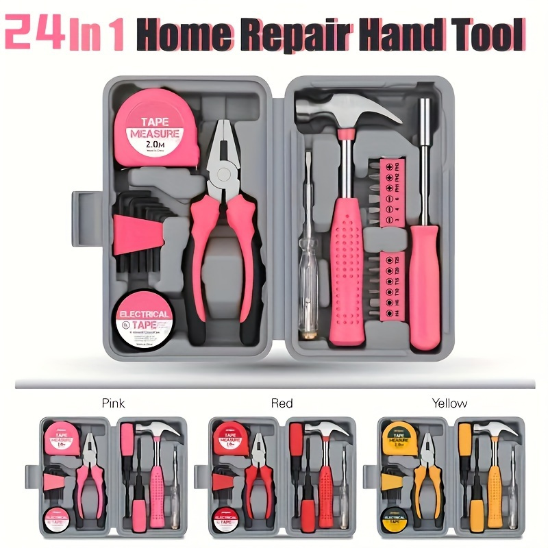 

24pcs Essential Hand Tool Kit With Durable Titanium Steel Tools And Convenient Storage Case - Perfect For Home, College Dorms & Apartments