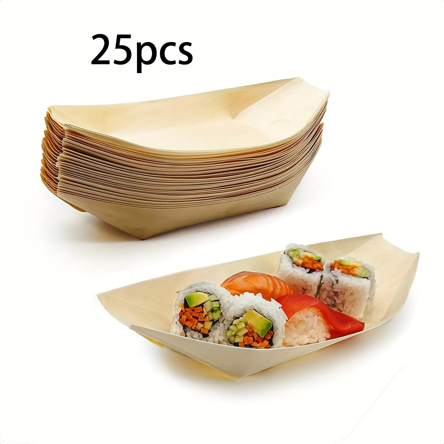 Image of 25pcs Wooden Cutlery-sturdy Plates For Parties, Restaurants And Catering Events