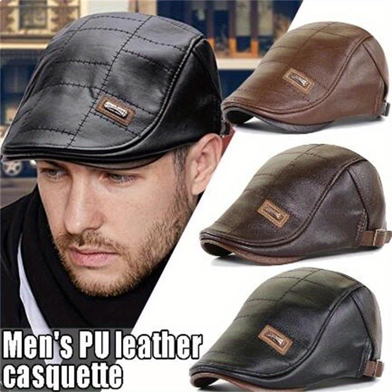 

Retro Pu Leather Beret Cap For Men - Stylish Funky Adjustable Visor Warm Flat Peaked Hat