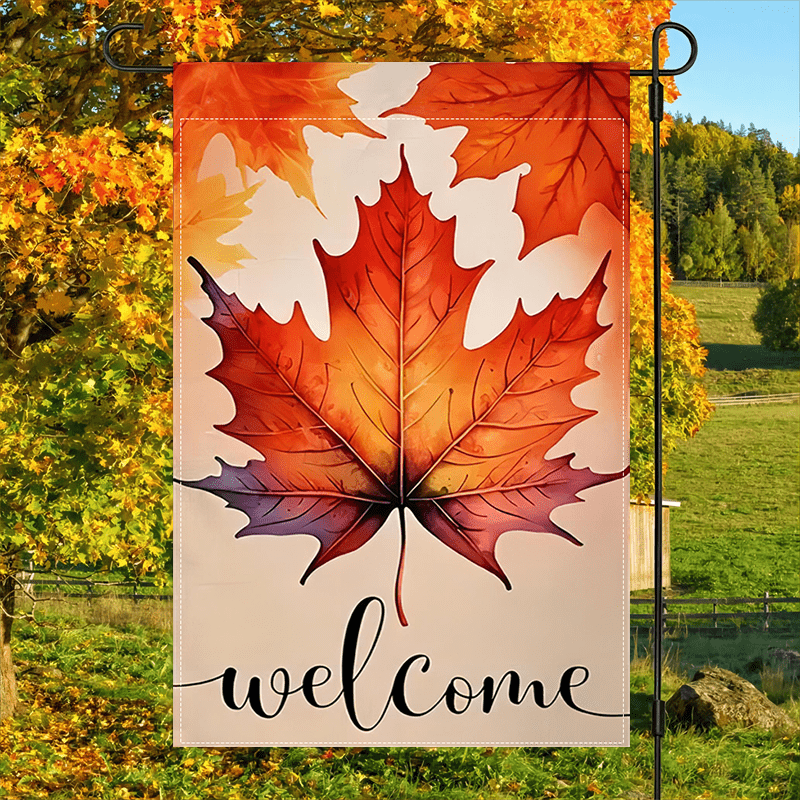 

1pc Fall Welcome Garden Flag, Double Sided Polyester Flag With Watercolor Autumn Maple Leaf Design, Multipurpose Weatherproof Yard Decor, No Electricity Needed, Washable Fabric, 12x18 Inch