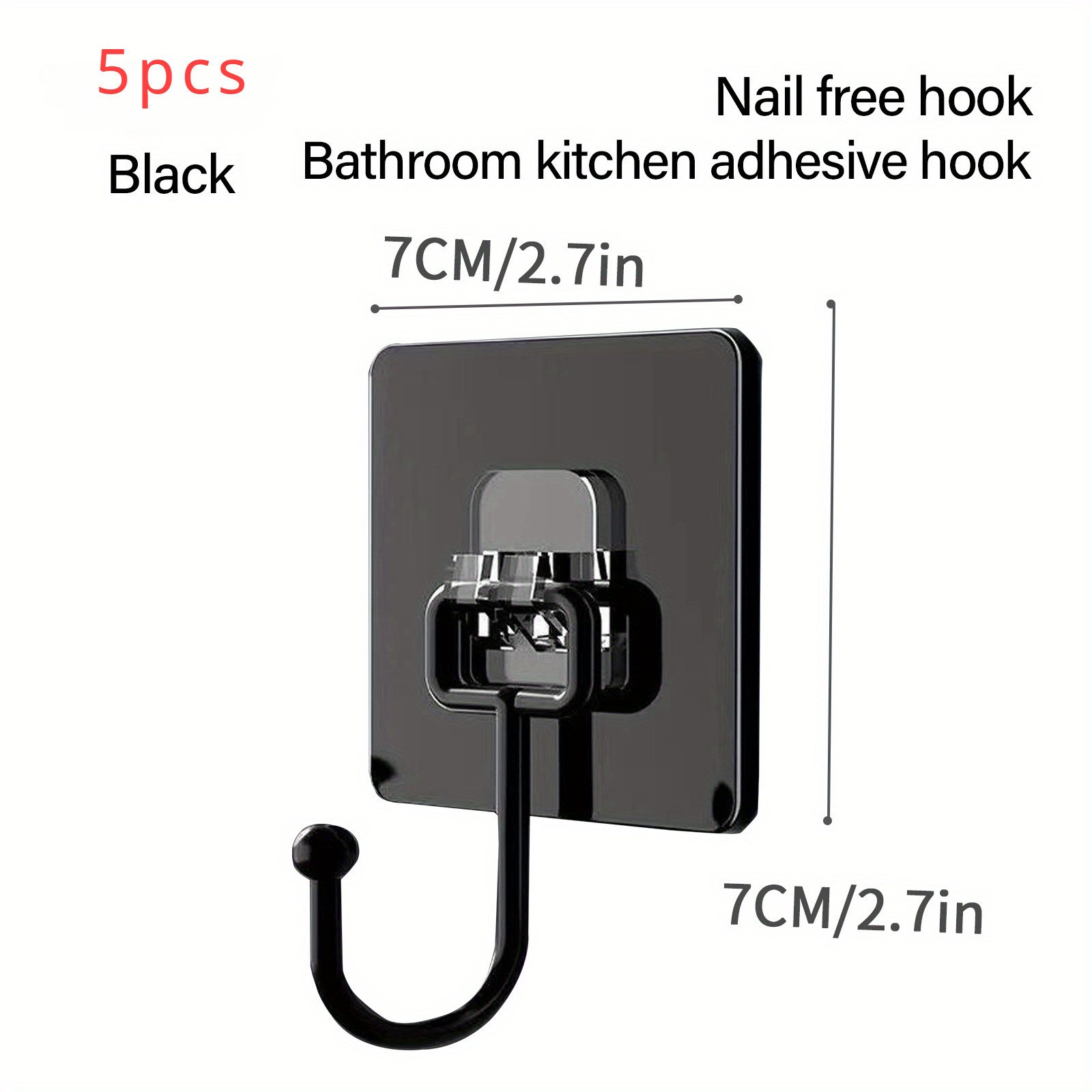 TEMU 5pcs Large Heavy Duty Wall Hook, Self Adhesive Hanging Hook, Multipurpose Coat Hat Towel Key Hook, Waterproof Hanger Hook Bathroom Toilet Kitchen, Household Utility Hook Accessories