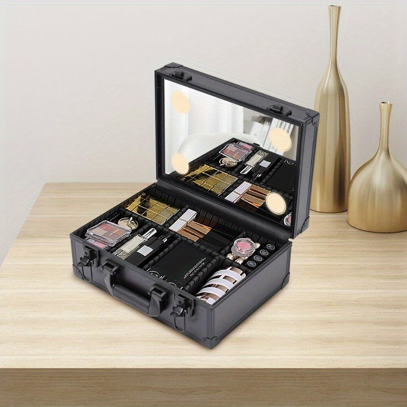   portable makeup case - black pvc & aluminum alloy cosmetic organizer with 3kg weight capacity, compact travel makeup bag for artists, travel essentials & organized storage,  , sturdy construction 0