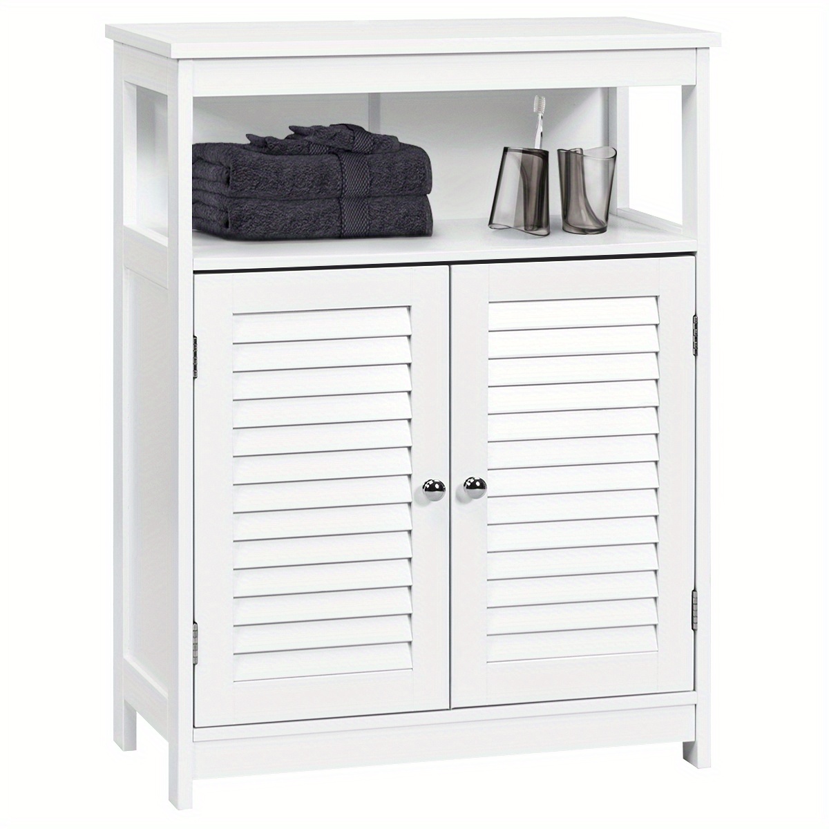 Bathroom Storage Cabinet Wood Floor Cabinet W/ Double Door White