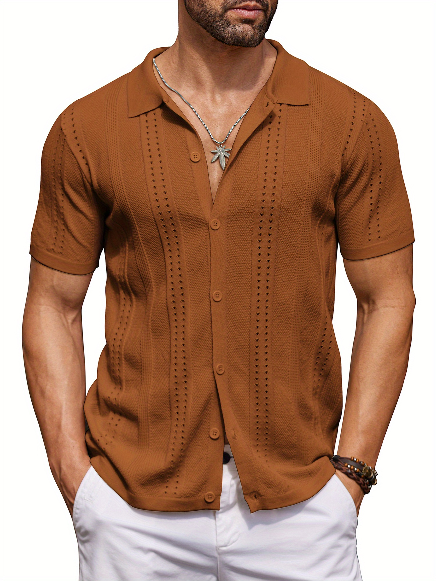 mens knit shirts short sleeve button shirt fashion