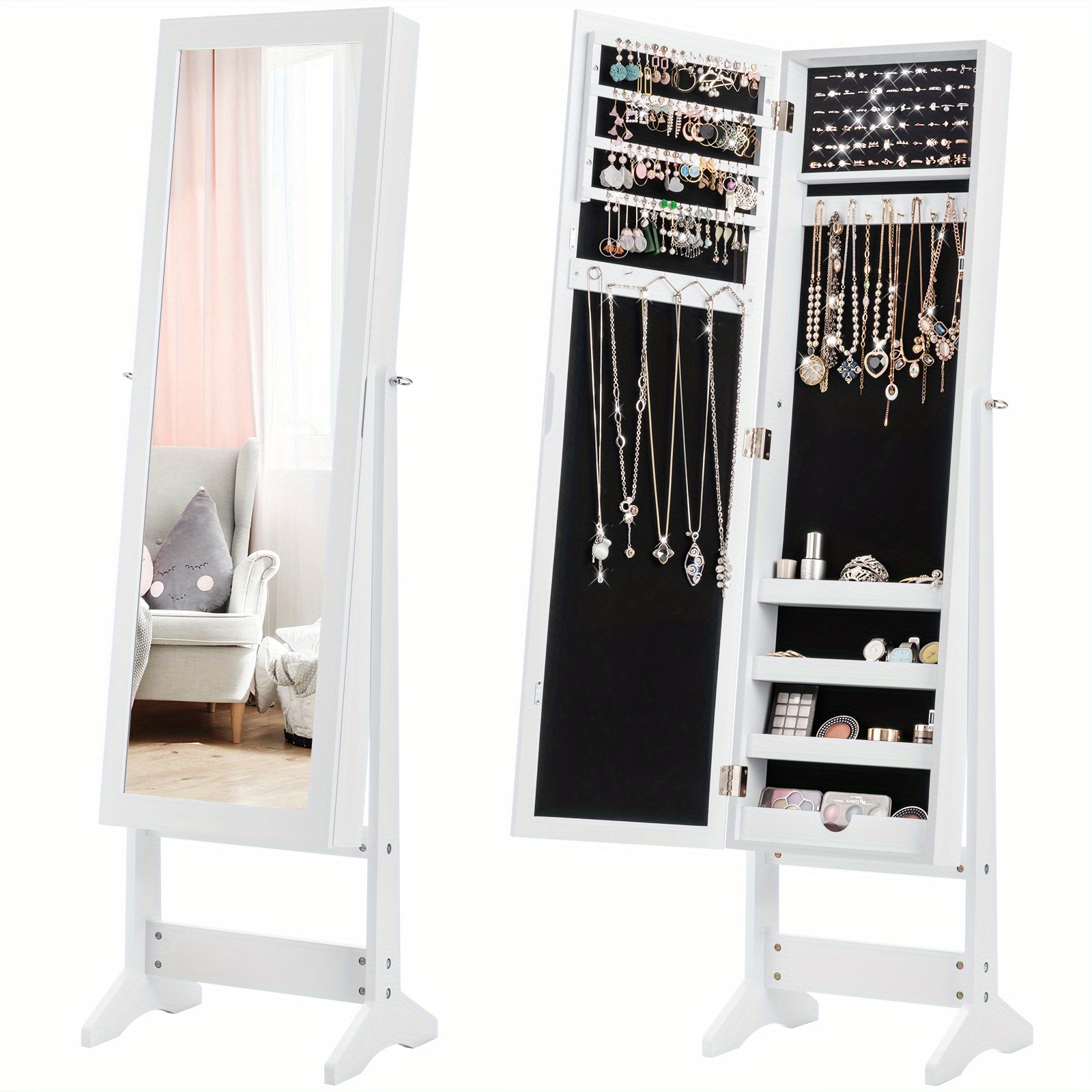 Image of Jewelry Storage Box With A Stand, Perfect For Organizing And Gifting During Christmas, Featuring A Bathroom Mirror Cabinet, Jewelry Armoires