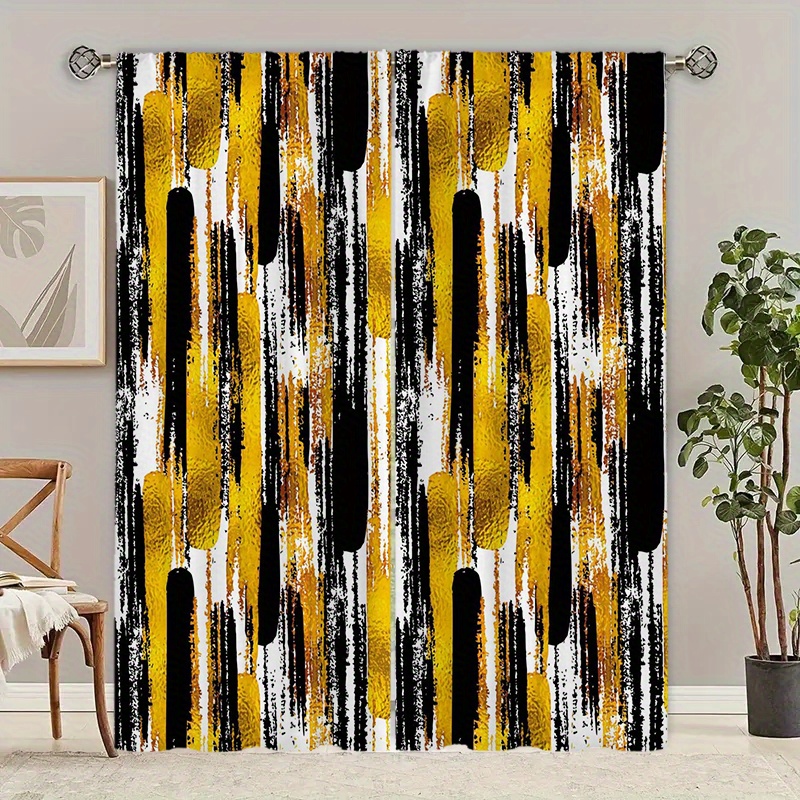 

2- Blackout Curtains - Abstract Print - Polyester Knit, Uv Resistant, Machine Washable With Tie Back - Drapes For Living Room, Bedroom, Farmhouse Decor