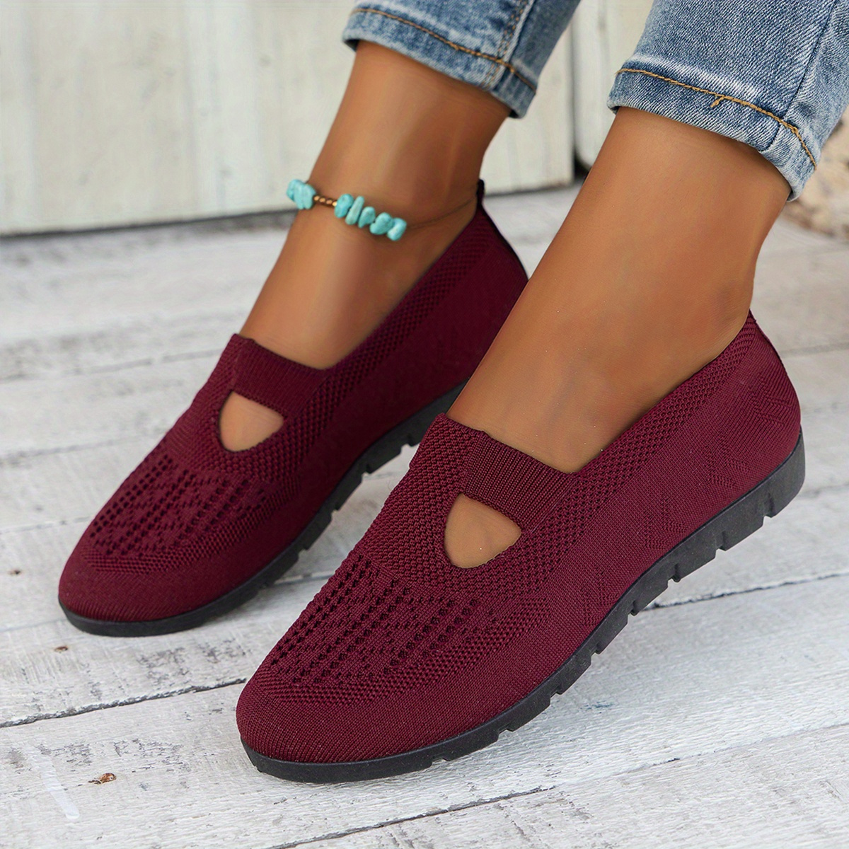 Womens Breathable Slip Flat Shoes Suitable Wear Low Cut
