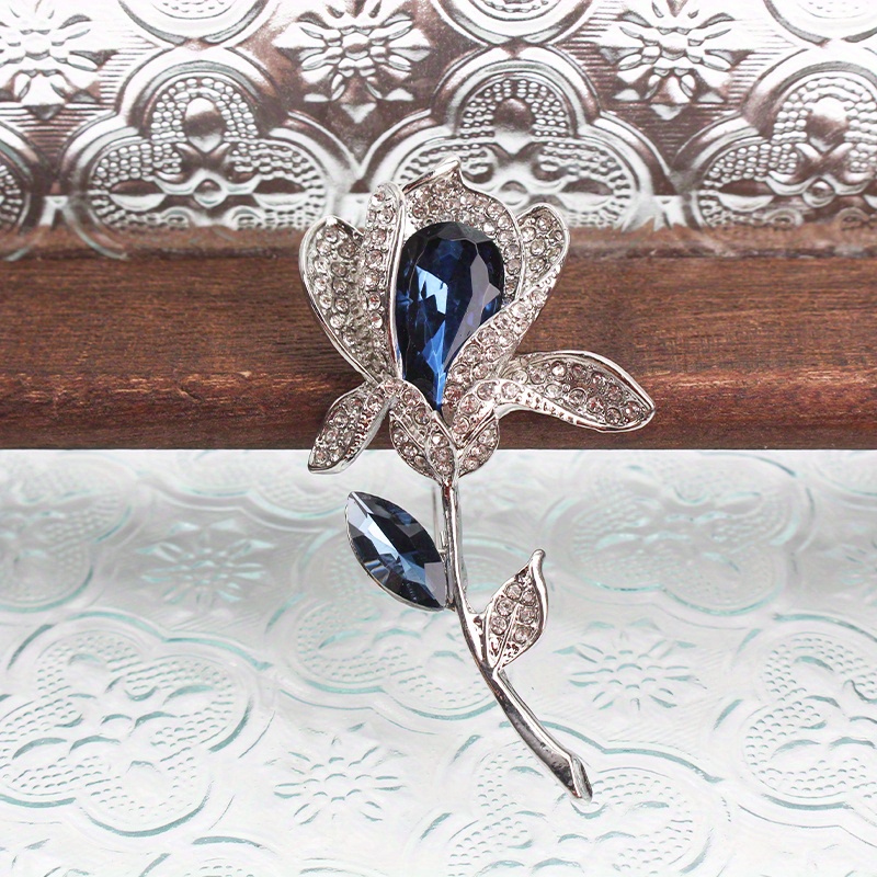 vintage tulip brooch pin antique style irregular shaped brooch with blue     accents elegant fashion corsage accessory details 0