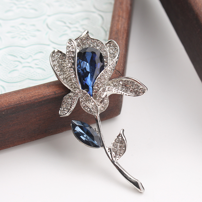 vintage tulip brooch pin antique style irregular shaped brooch with blue     accents elegant fashion corsage accessory details 1